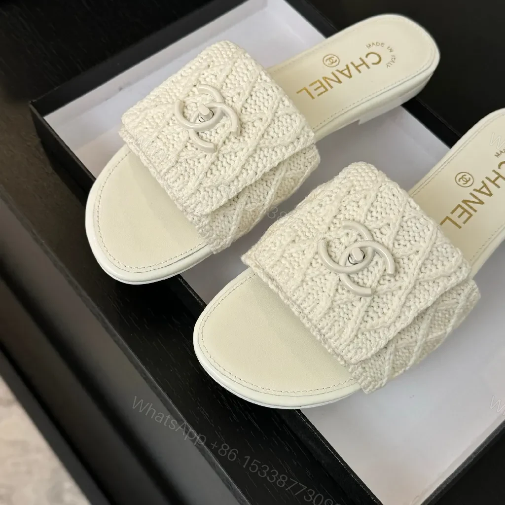 View 2 of Ivory Knit Slide with Logo Motif – Luxe Everyday Comfort