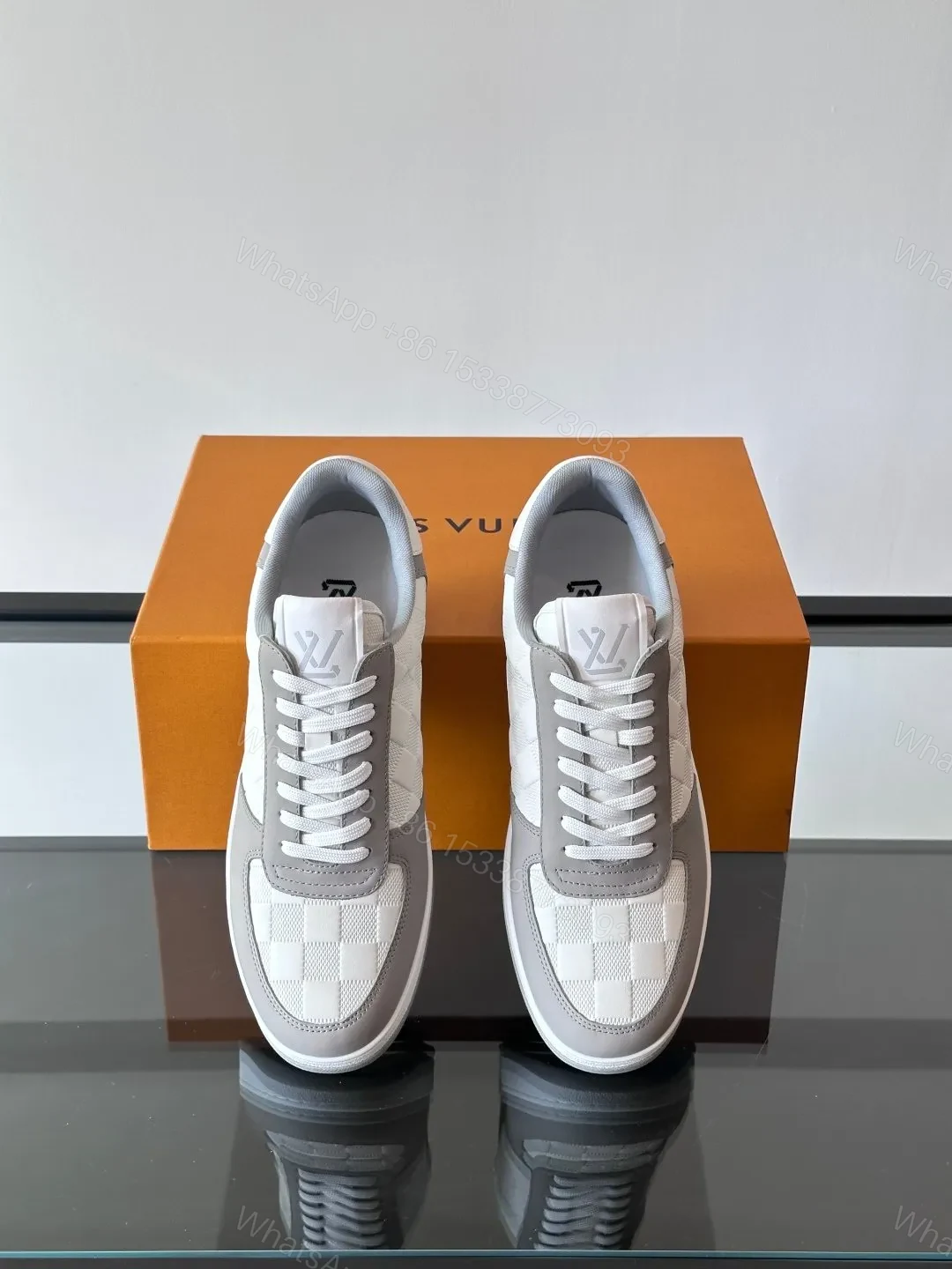 View 6 of LV Men White And Gray Leather Sneakers