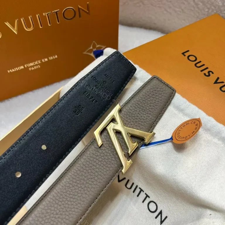 View 2 of Lux Pebbled Leather Belt with LV Emblem â€“ Modern, Versatile Belt