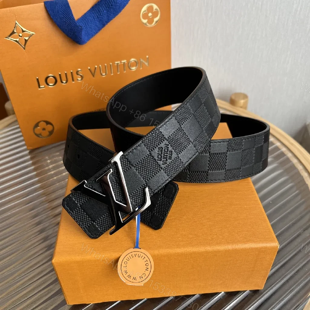 View 4 of Checkerboard Leather Belt with LV-Look Buckle