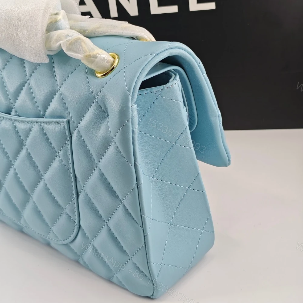 View 5 of Chanel Classic 11.12 Handbag Gold Tone Metal Light Blue 30Cm