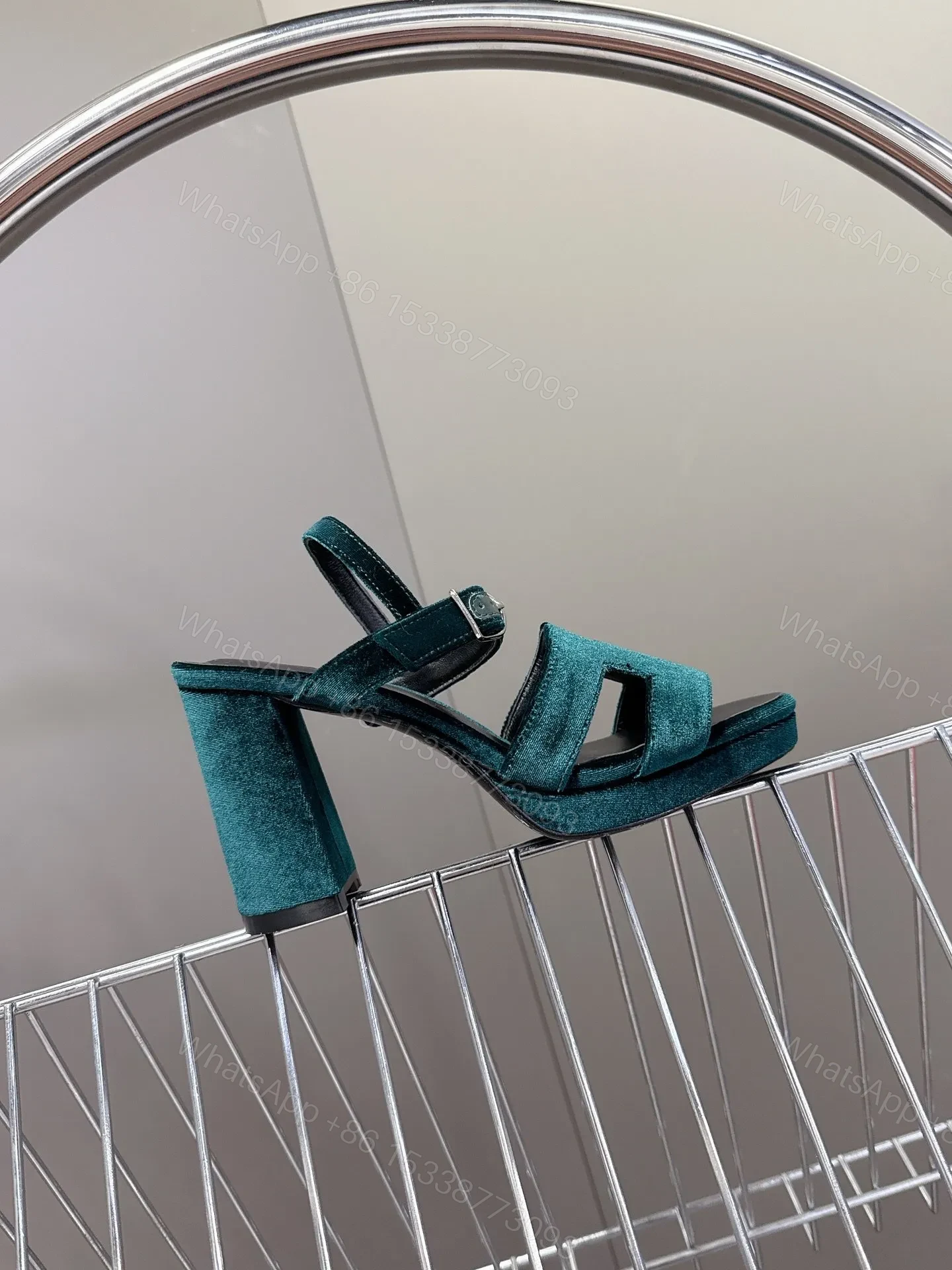 View 6 of Hermes Women Dark Green Suede Sandals