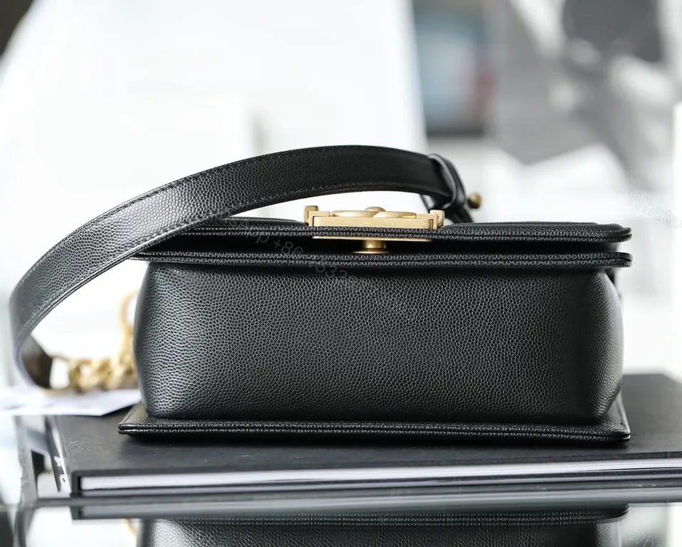 View 3 of Black Calfskin Quilted Luxury Bag with Gold Hardware Clasp