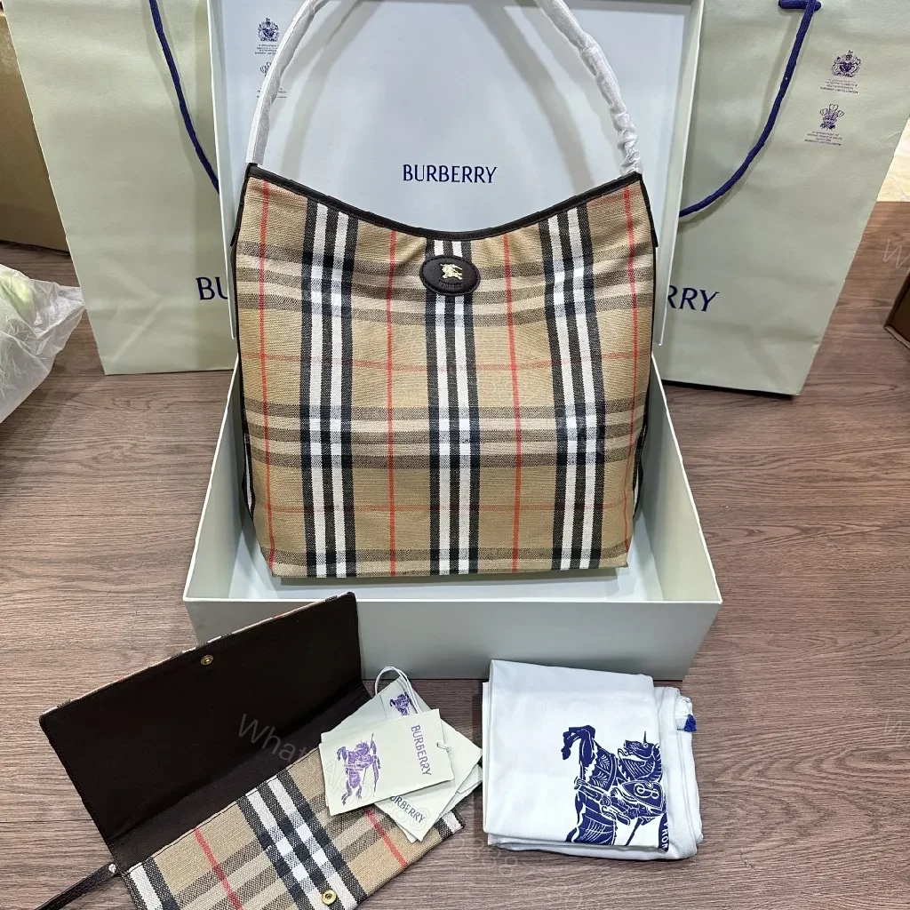 View 7 of Classic Check Tote Set: Luxe Silk-Lined Carryalls with Gold Hardware