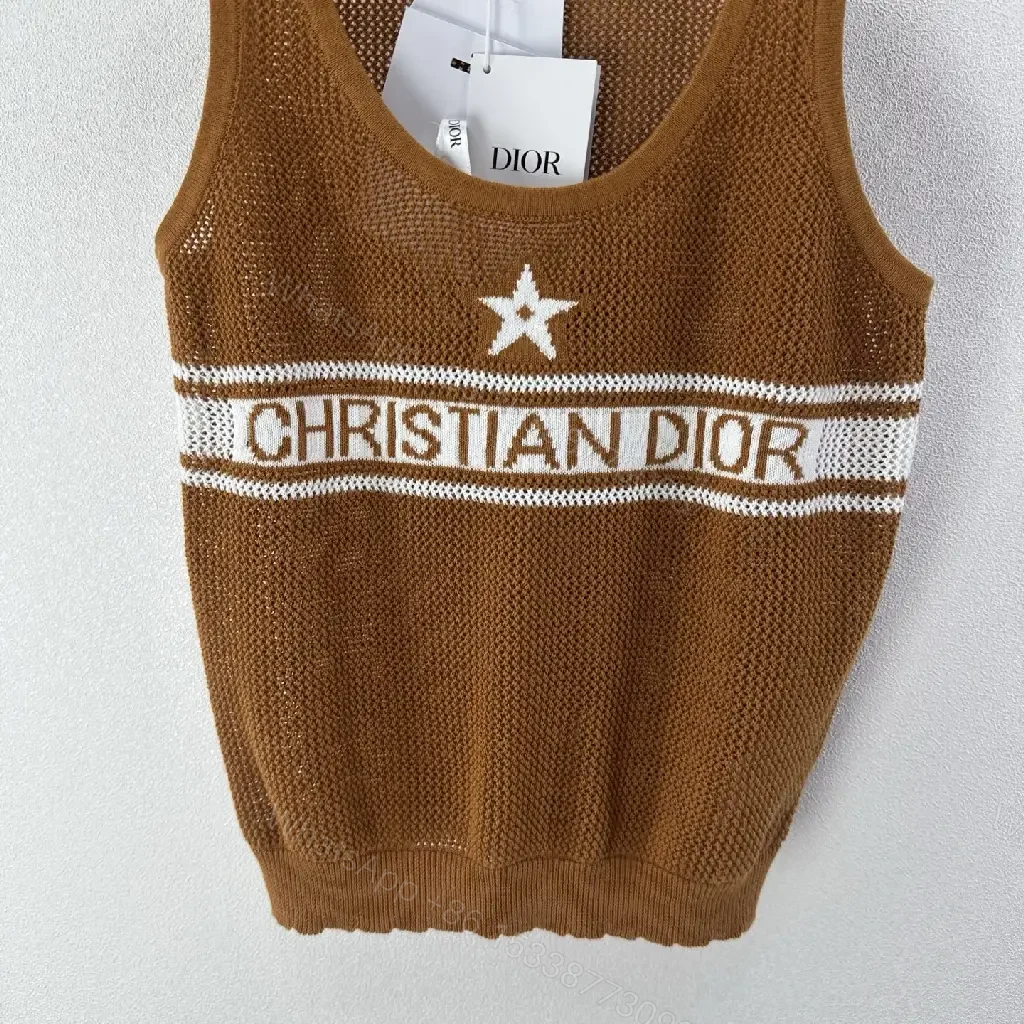 View 6 of Brown Knit Polo Vest Brand Stripe Christian Dior Tank Top