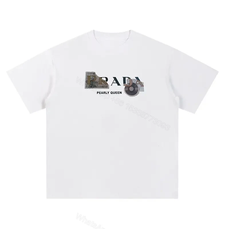 White Cotton Minimalist Graphic Tee with Pearlescent Accent — view 1