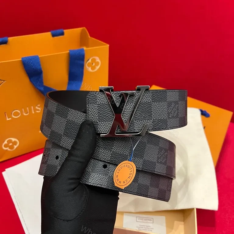 View 8 of Premium LV-Checkered Leather Belt: Modern Luxury, All-Day Confidence
