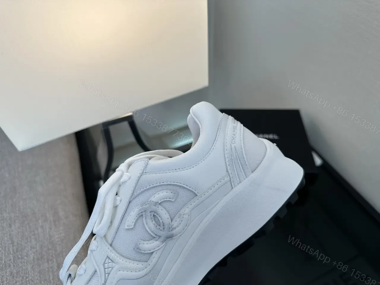 View 4 of Premium White Leather Low-Top Sneakers with Subtle Detailing