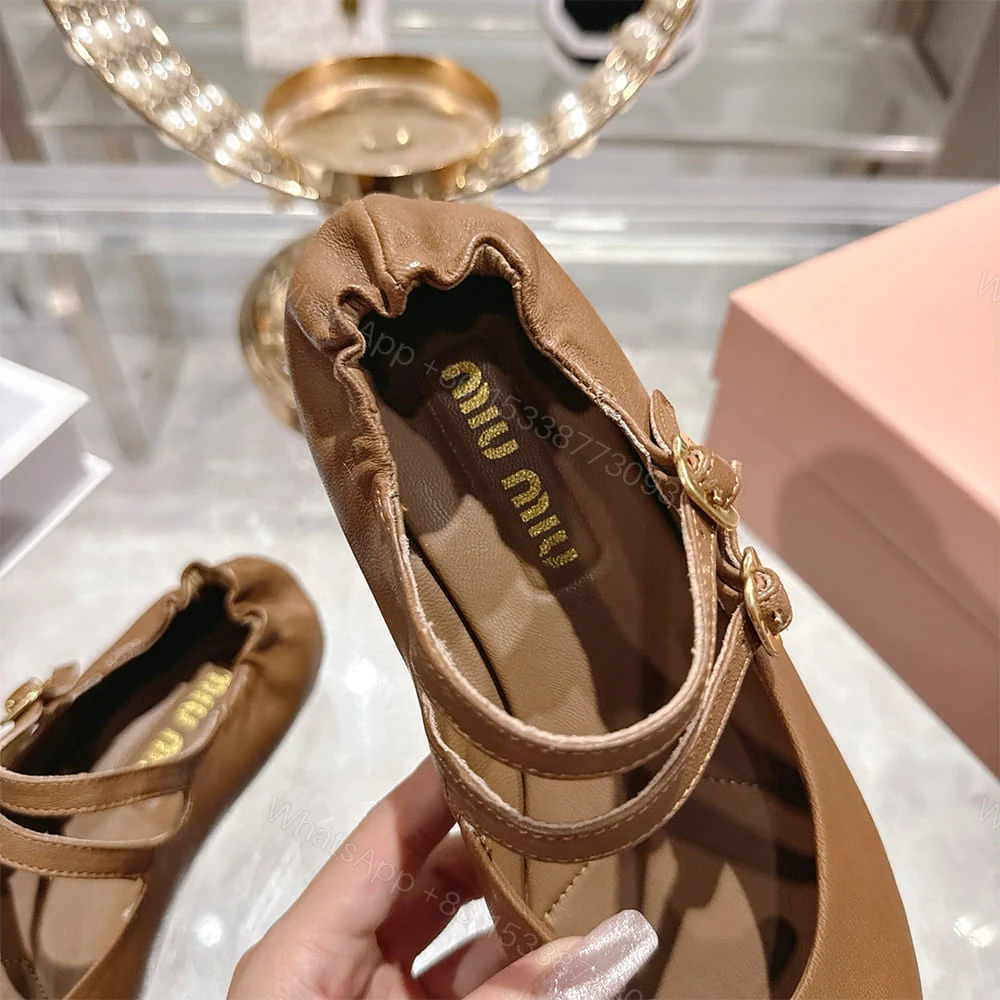 View 8 of MIUMIU Ruched Nappa Leather Ballet Flats 181975