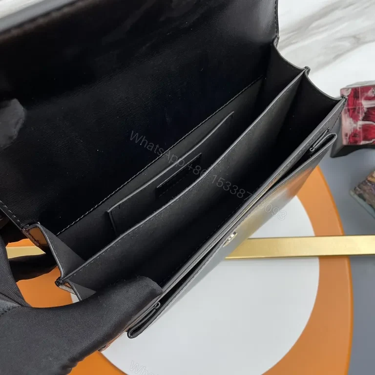 View 7 of Compact Black Leather Crossbody with YSL Monogram Crossbody Bag