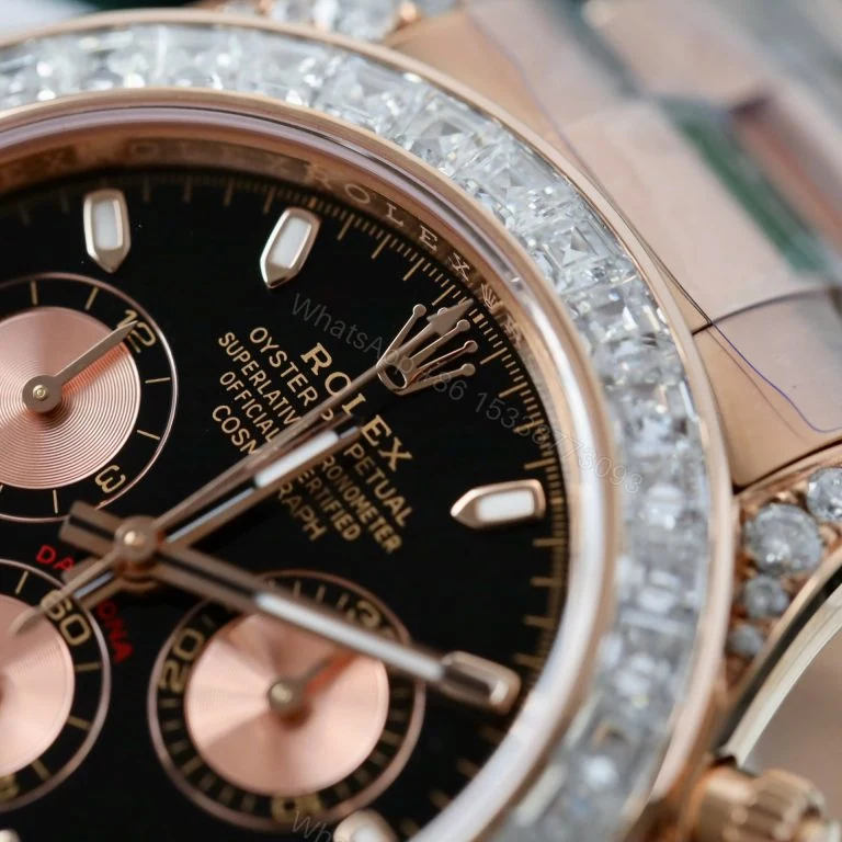 View 5 of Daytona 40mm Super Clone Black Dial Gold Wrapped + Moissanite Baguette Diamonds