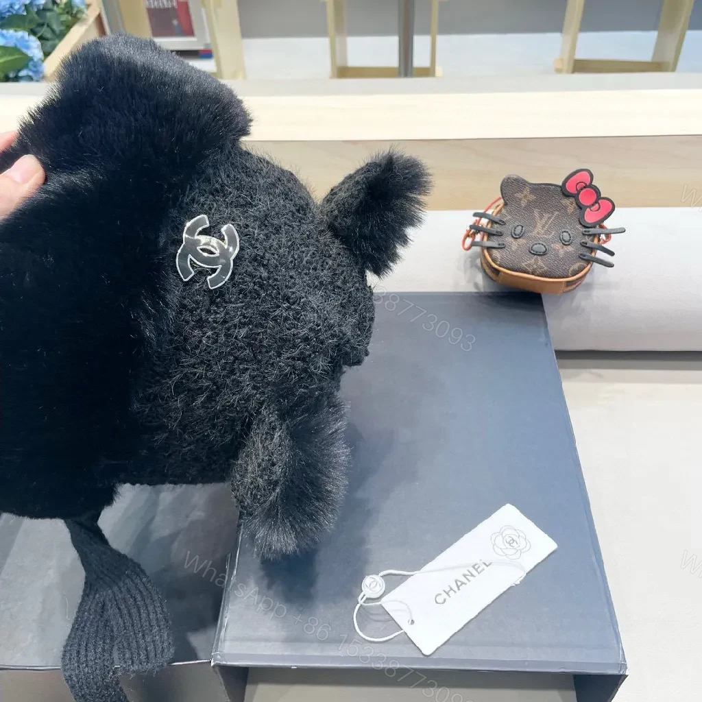 View 6 of Lux Fleece Trim Knit Hat with Signature Emblem