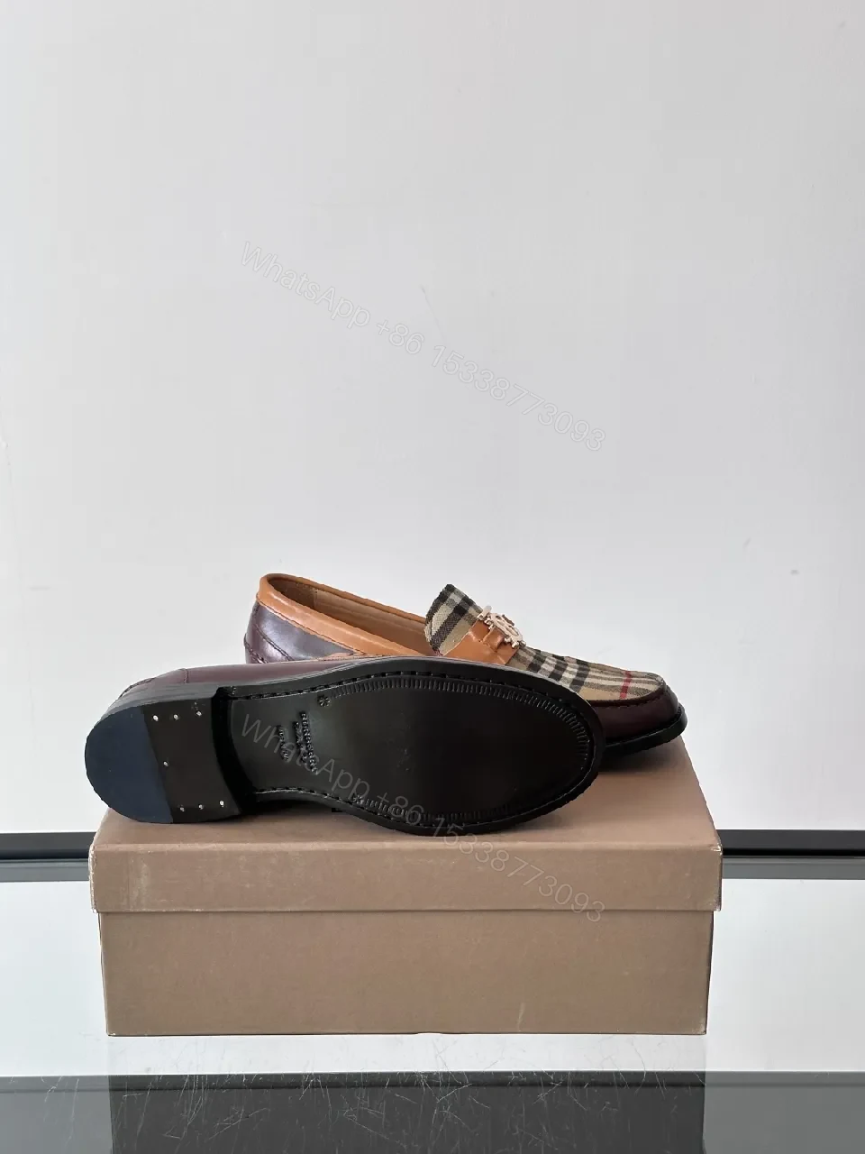 View 9 of Classic Plaid Leather Loafers with Rich Trim and Sole Comfort