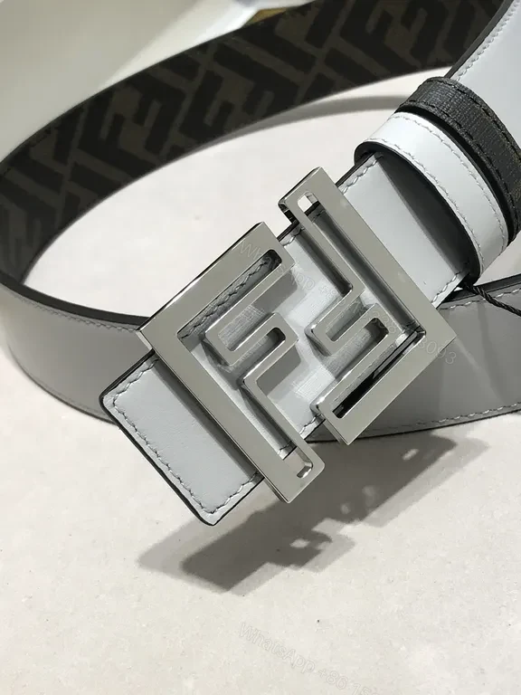 View 7 of Minimalist Gray Leather Belt with Bold Fendi Buckle - Luxury Style