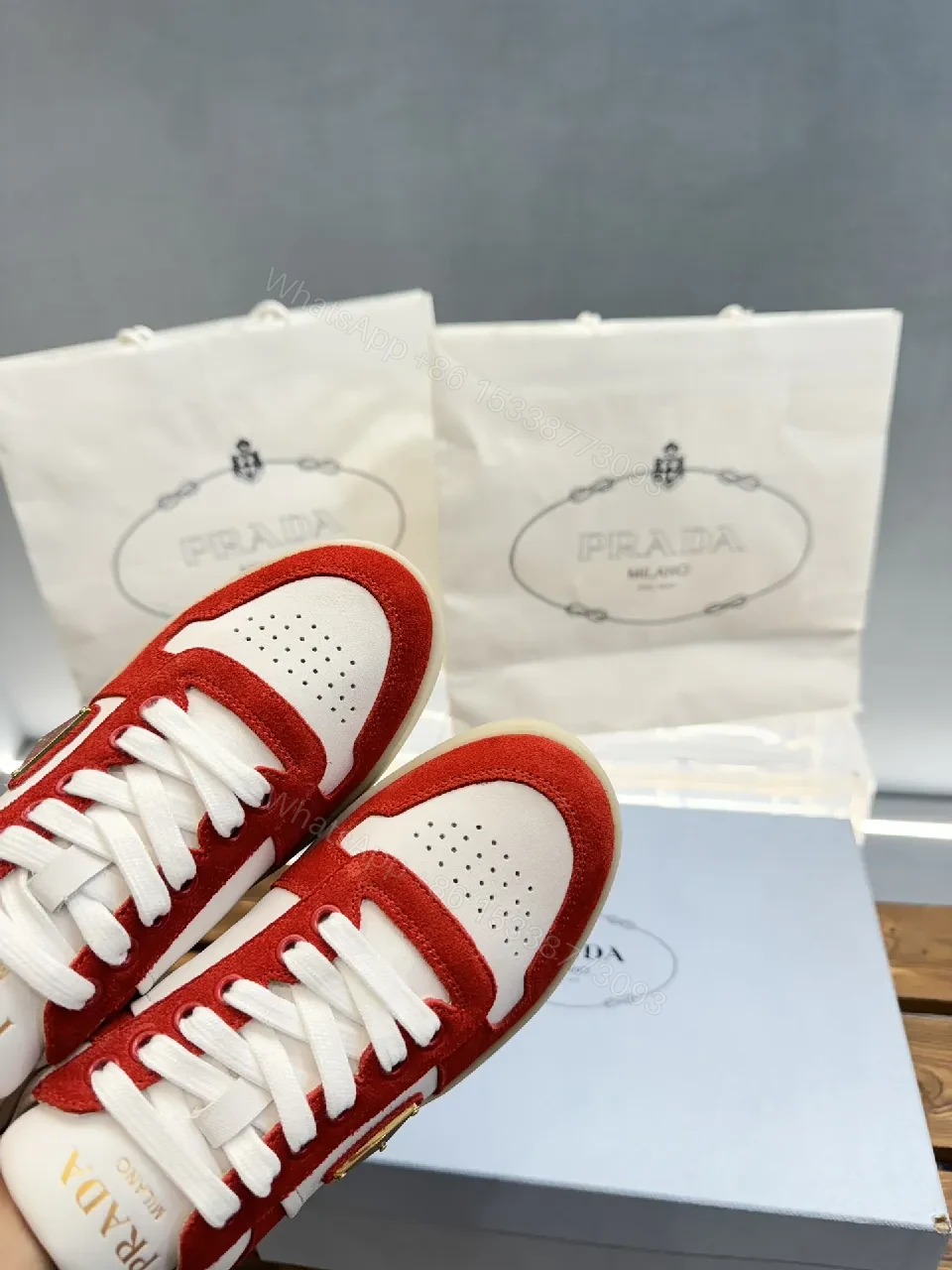 View 2 of Bold Red & White Platform Sneaker: Luxe Crest Edition