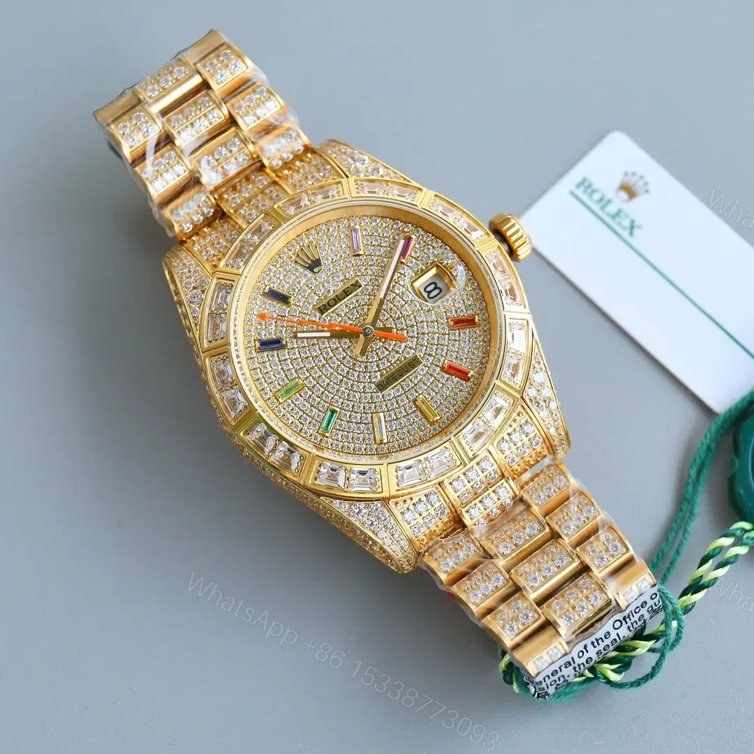 View 6 of Best Rolex Datejust Full Diamond replica· 41MM Gold President Bracelet Edition RG-DATEJUST41-FULL-DIAMOND-GOLD