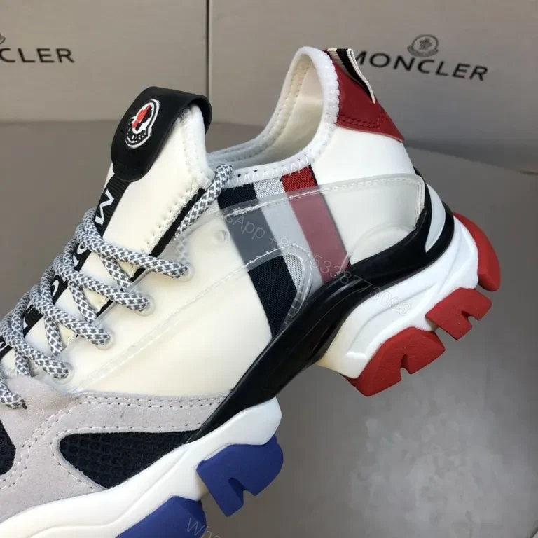 View 9 of Patterned Texture Moncler Sneakers: Navy-White-Red Luxury Casual Shoes