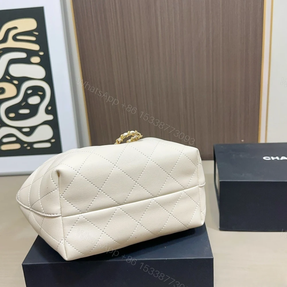 View 6 of Chanel Mini Hobo Handbag Gold Tone Hardware Beige 19Cm
