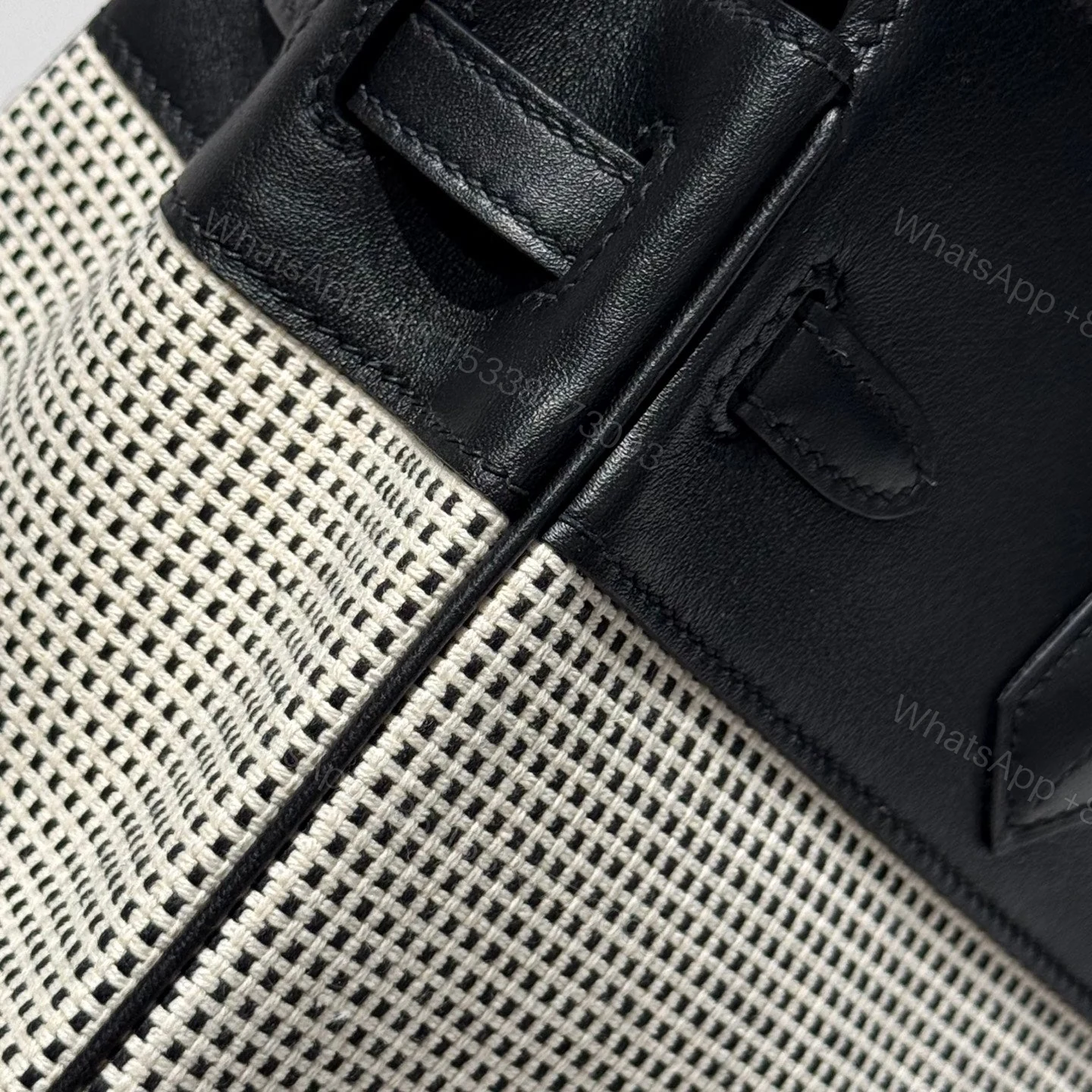 View 5 of Hermes BIRKIN 25CM IN BLACK SWIFT WHITE BLACK PLAID TOILE CANVAS (CUSTOM-MADE)