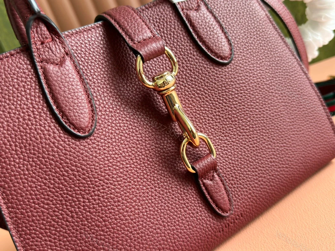 View 6 of SMALL JACKIE TOTE 24 IN BURGUNDY LAMBSKIN