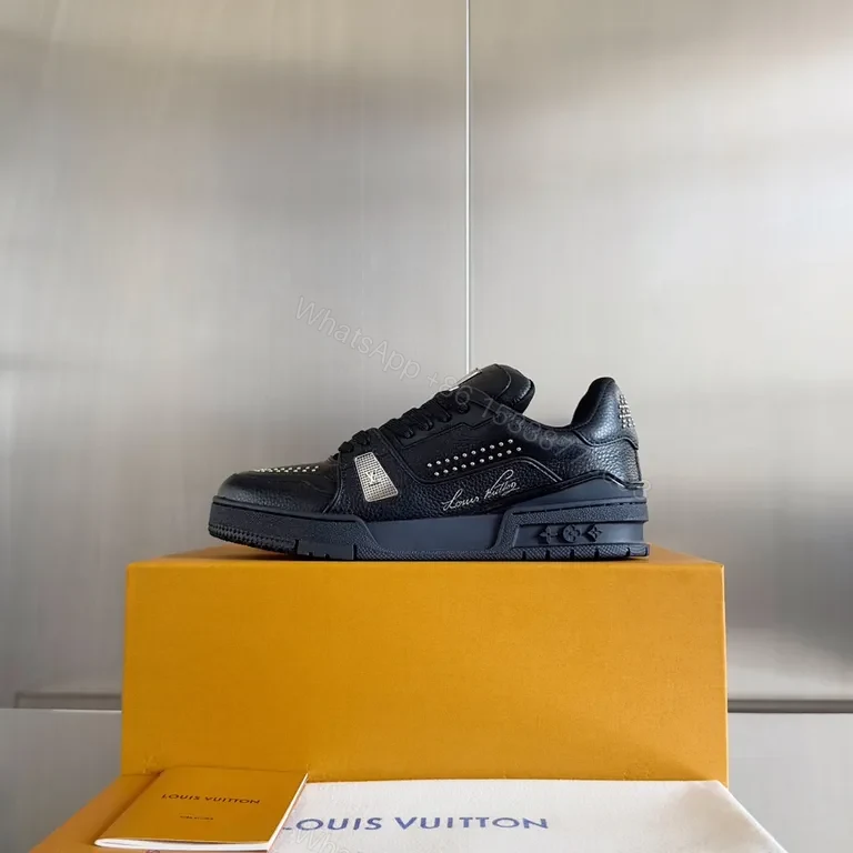 View 8 of Premium Black LV-Style High-Top Sneakers: Pebble Leather, Luxe-Edge