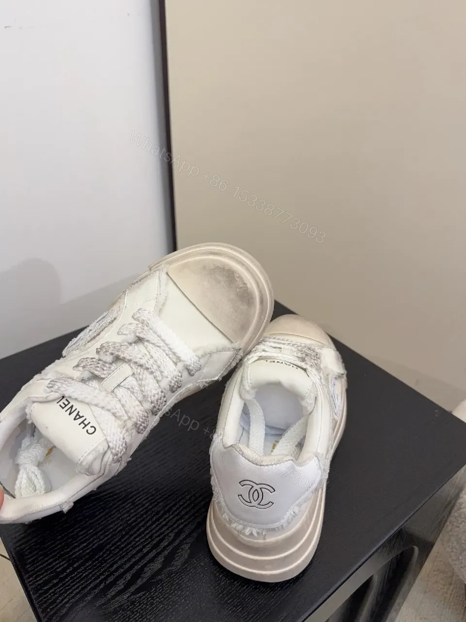 View 6 of White Leather Chunky Sneaker with Textured Panels, Signature Stitching