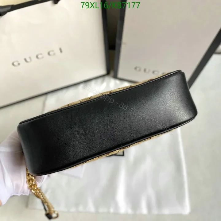 View 13 of Gucci Replica GG Marmont Small Beige Canvas Shoulder Bag with Leather Trim CXV319