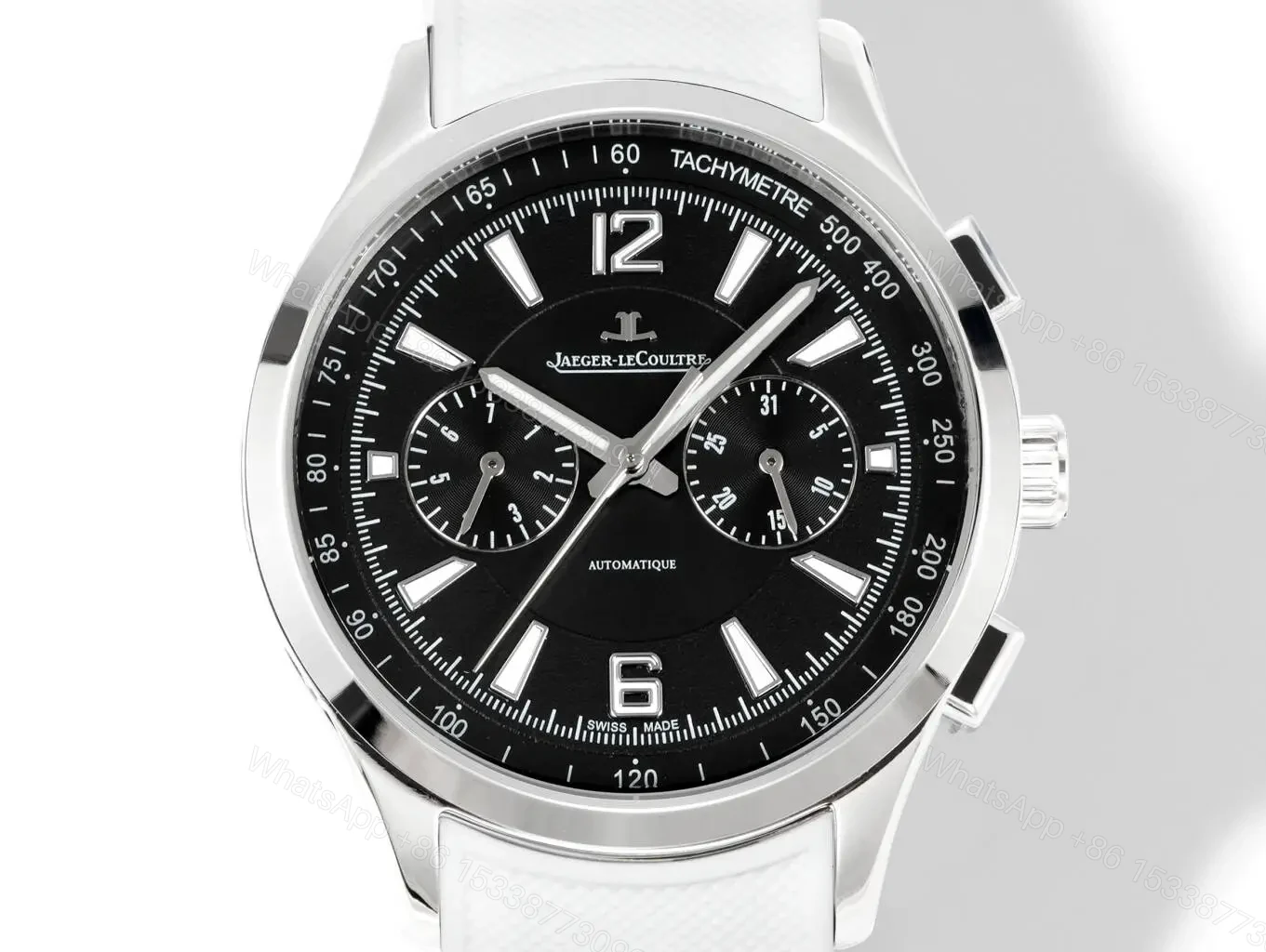 View 2 of Jaeger LeCoultre Black Chronograph Watch White Rubber Strap Ultimate 42MM JLC-POL-CHRONO-BLK-WHT-RUB-42