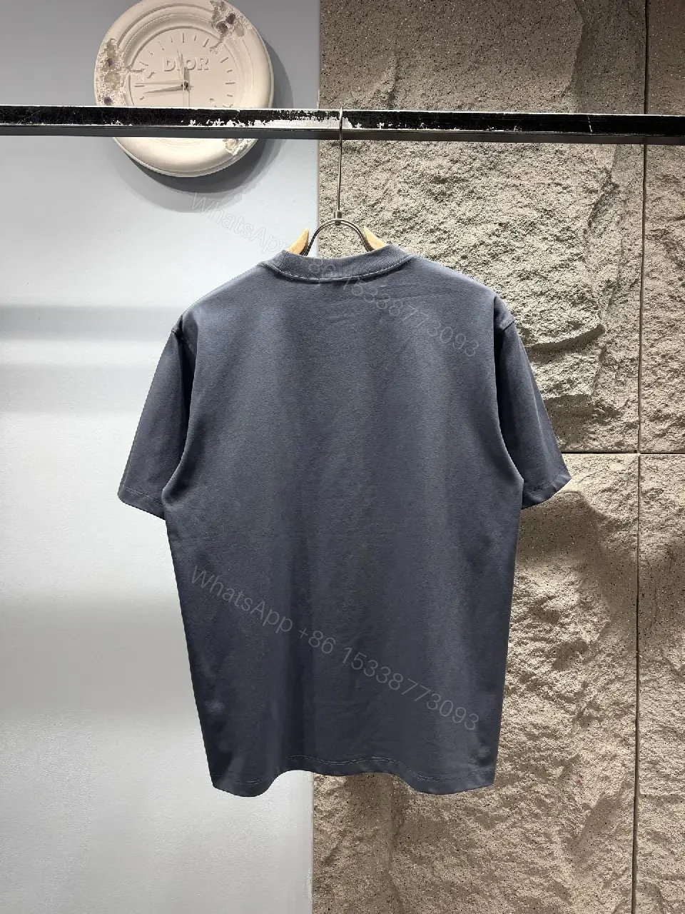 View 8 of Charcoal Cotton Tee with Neon Prada-Inspired Logo Embellishment