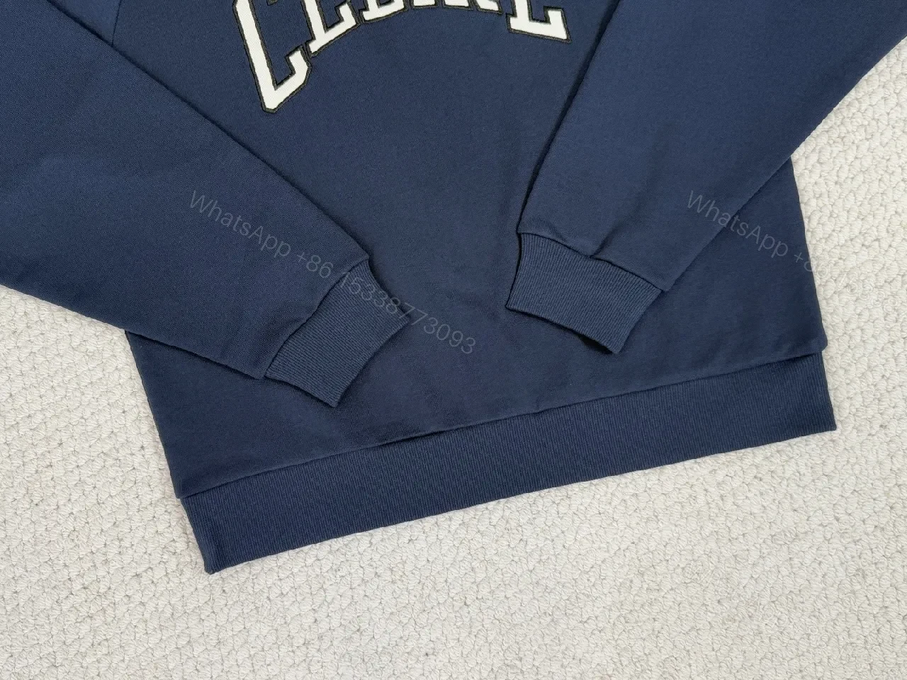 View 8 of Navy Cotton-Blend Crewneck with Arched Logo Sweatshirt
