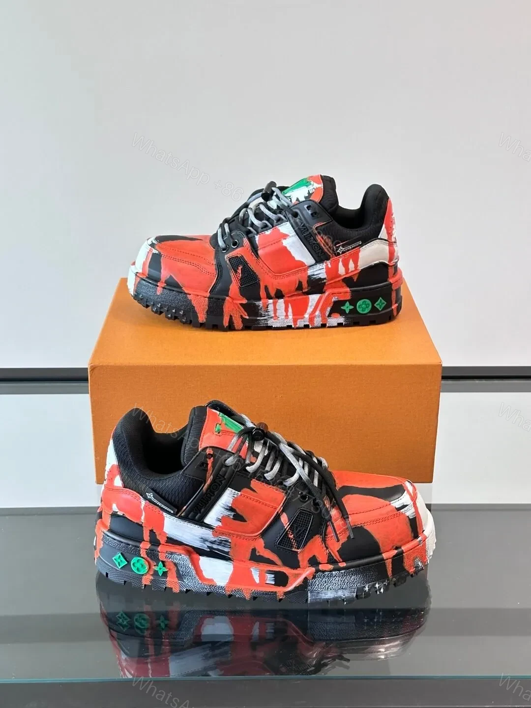 View 4 of LV Men Red Black Leather Sneakers