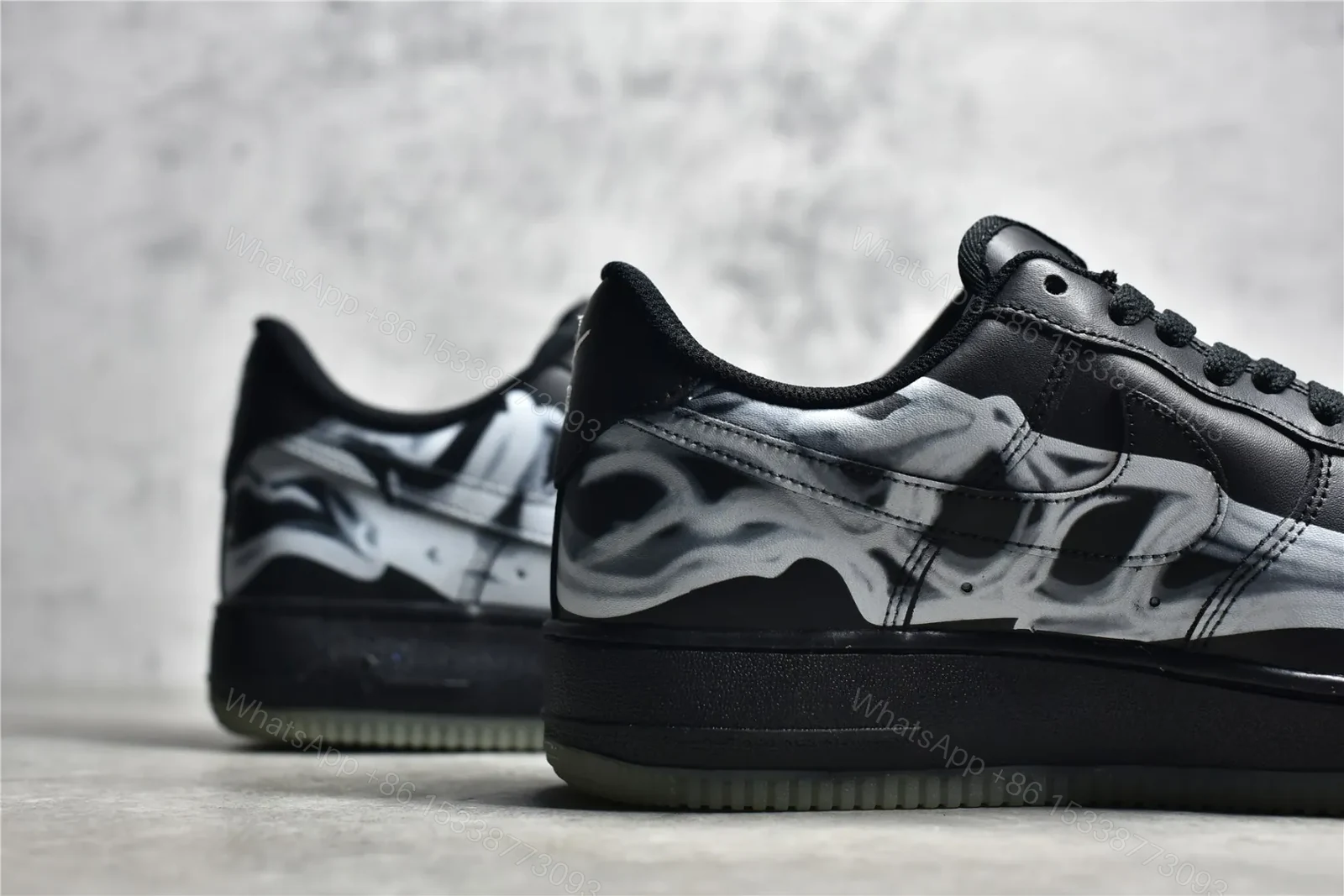 View 6 of UA Nike Air Force 1 Low Skeleton “Black on Black” Reps