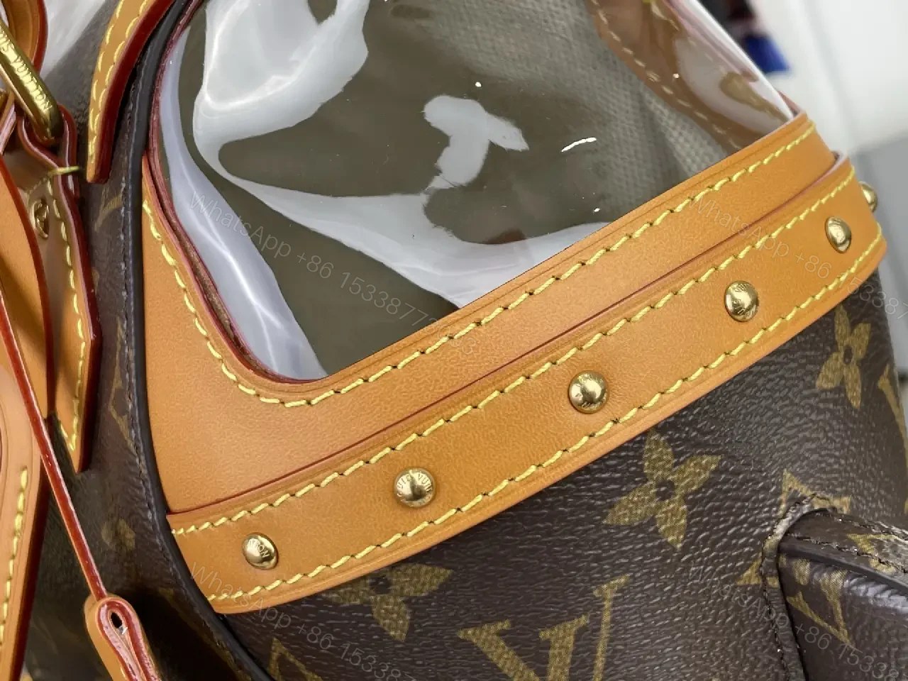 View 4 of Dark Brown LV Monogram Rolling Handbag with Tan Leather Trims