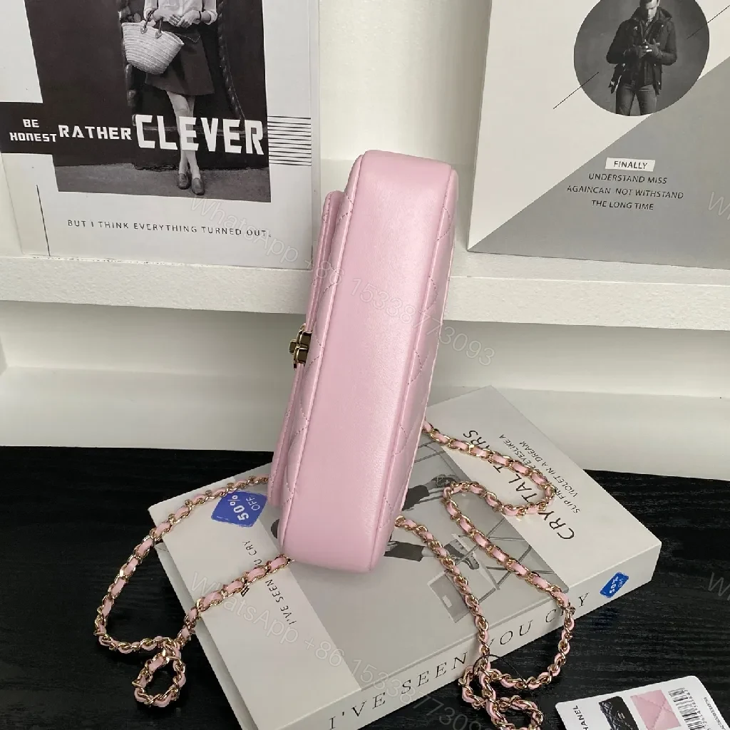 View 5 of Pastel Quilted Bag with Gold Chain Strap - Luxe Everyday Carry