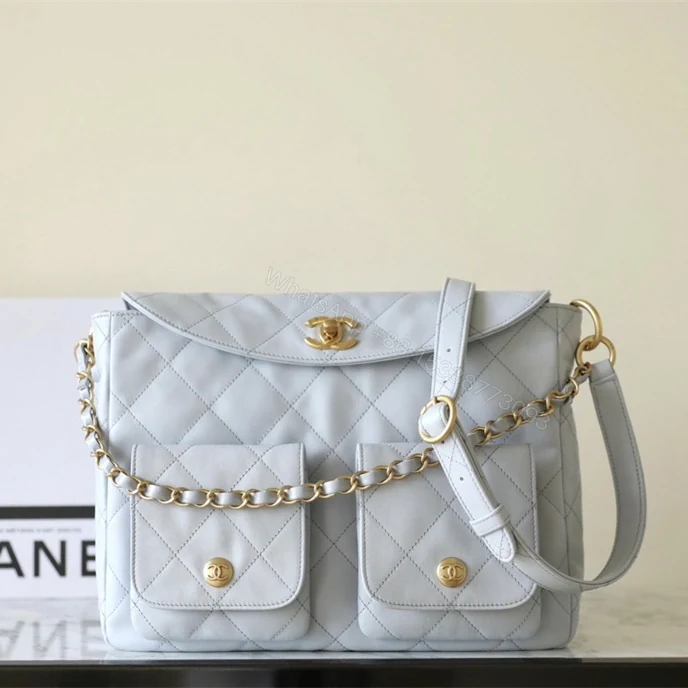 View 3 of 高仿Chanel*24P系列AS4668夾層郵差包灰色大號免檢版
