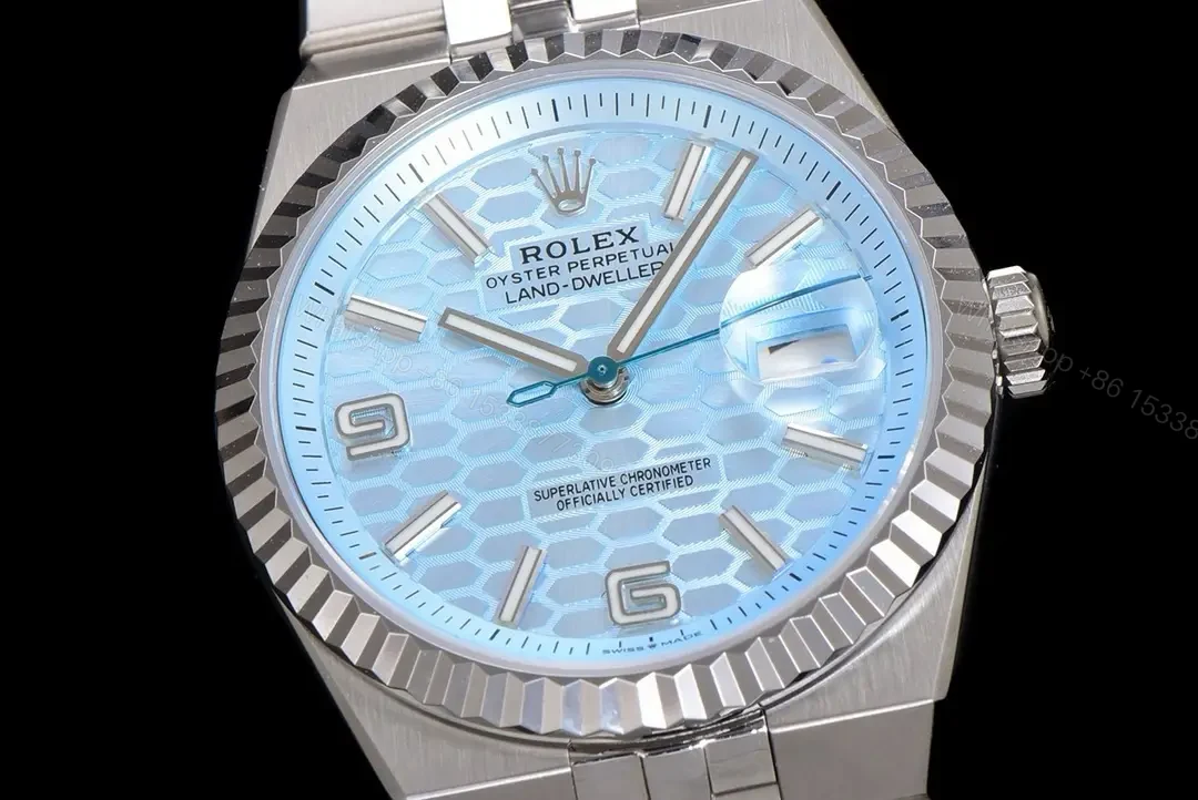 View 5 of Rolex Land-Dweller 40 Platinum Ice Blue Dial Flat Jubilee 127336-0001