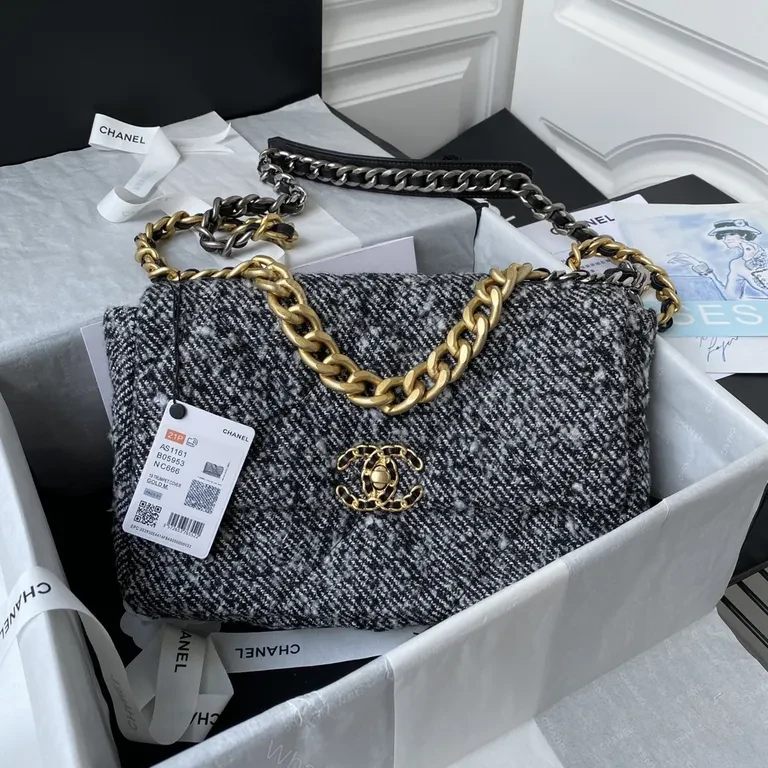 Chanel-Inspired Tweed Canvas Handbag with Luxe Chain — view 1