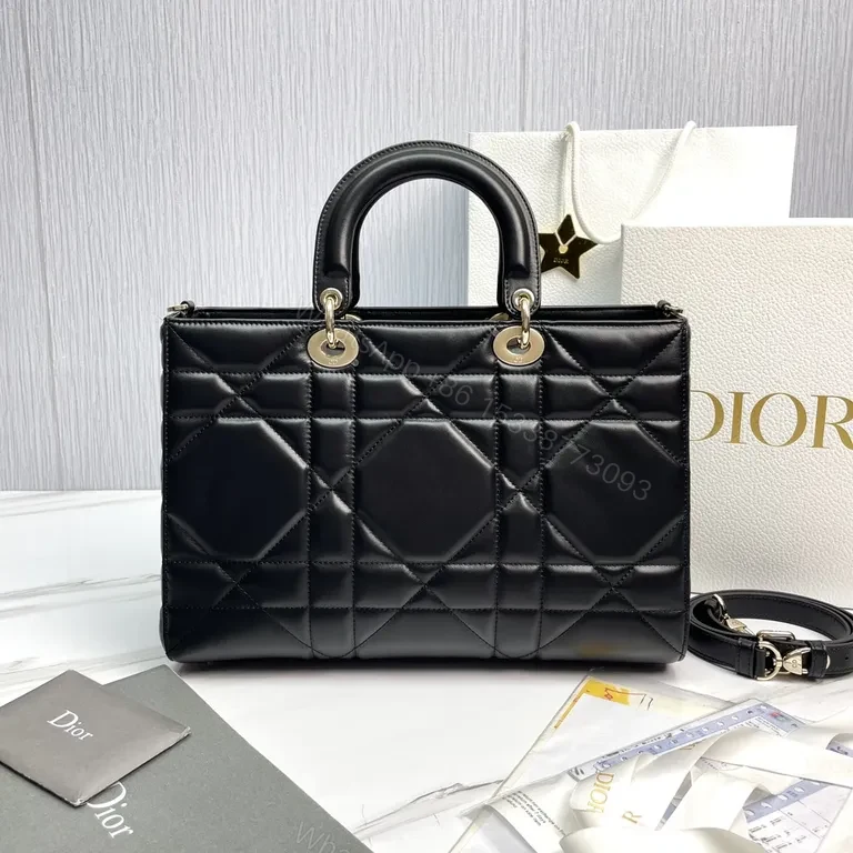 View 2 of Structured Quilted Black Calf Leather Handbag with Dior Charms
