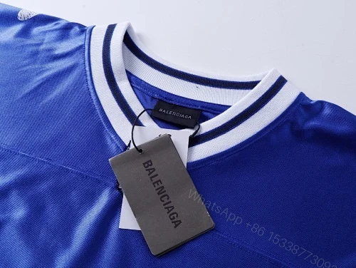 View 5 of Balenciaga Clothes 3B Silhouette Ribbed V-Neck Printed Long-Sleeve T-Shirt Black/Blue/Gray