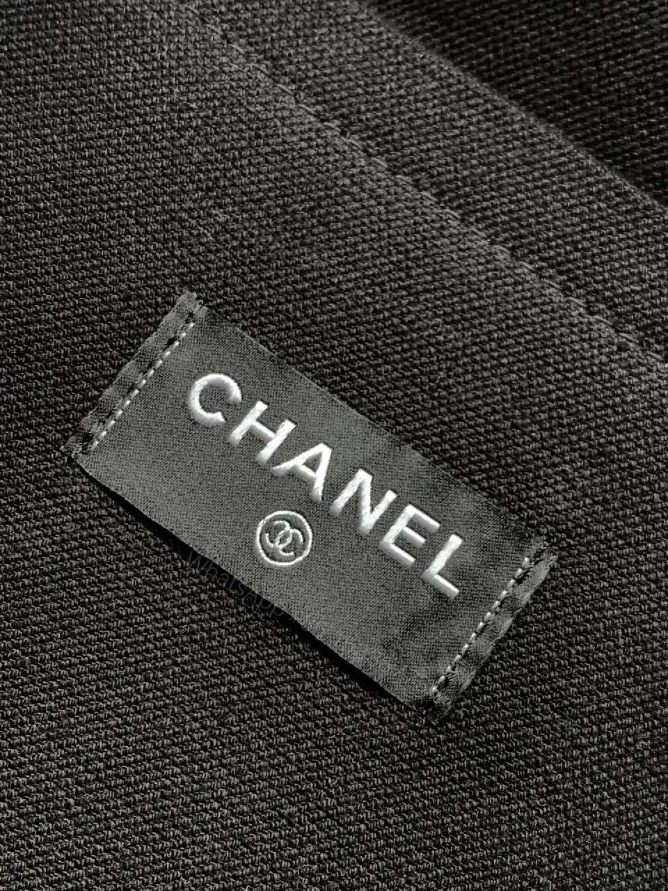 View 9 of White Fabric Handbag with Black Trim Slouchy Style Chanel Logo Tote