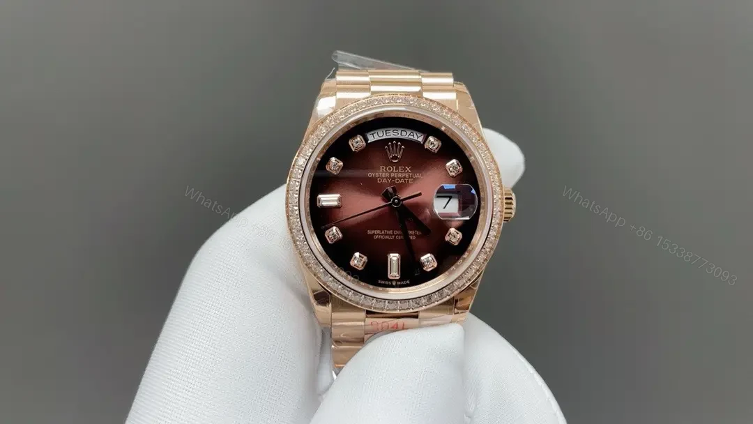 Rolex Day-Date 36 Everose Gold Diamond Brown Ombré-Diamond President 128345RBR-0040 — view 1
