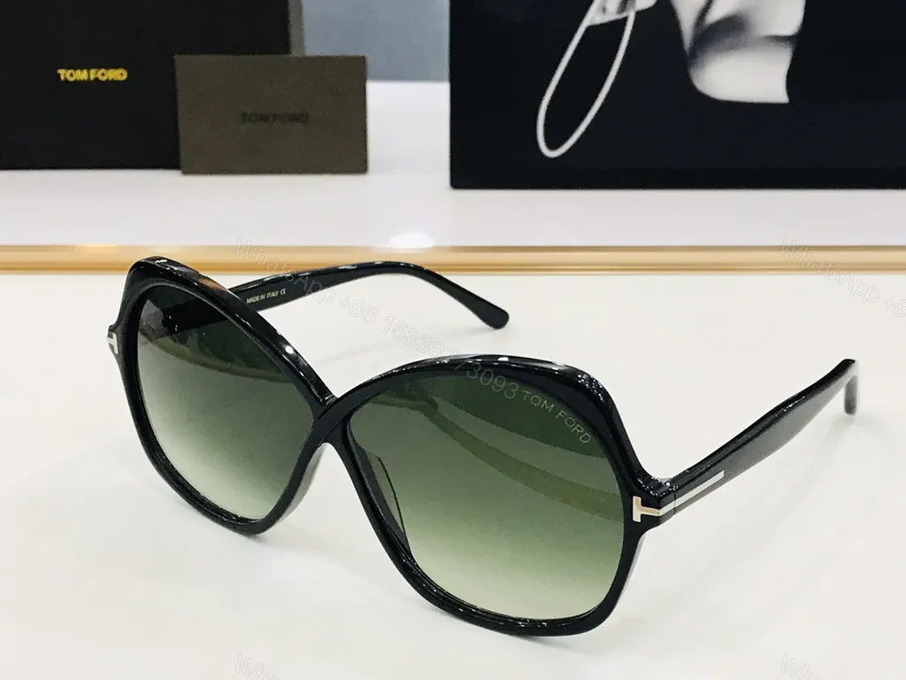 View 5 of Oversized Black Acetate Sunglasses with Gold-Tone Accents - Tom Ford