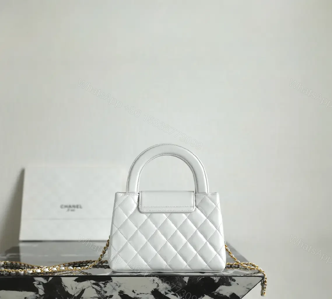 View 5 of Quilted Satchel with Gold Hardware, White, Compact Style, Crossbody-ready Bag