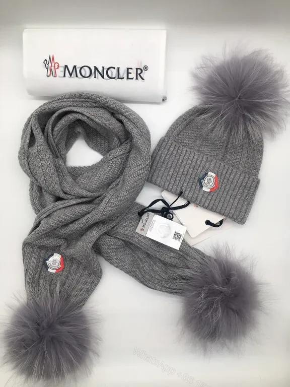 View 4 of Pristine White Moncler Knit Scarf & Beanie Set