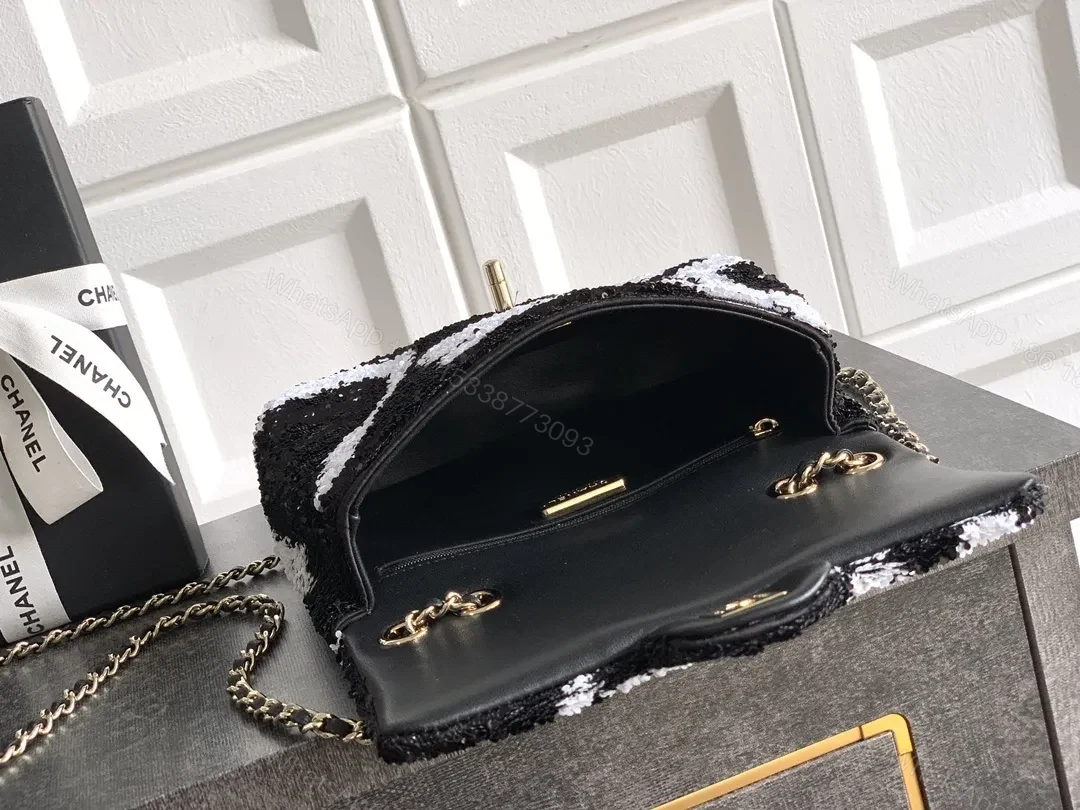 View 6 of Sequin Mini Bag: Black-White Wave, Gold Hardware, Chic Evening