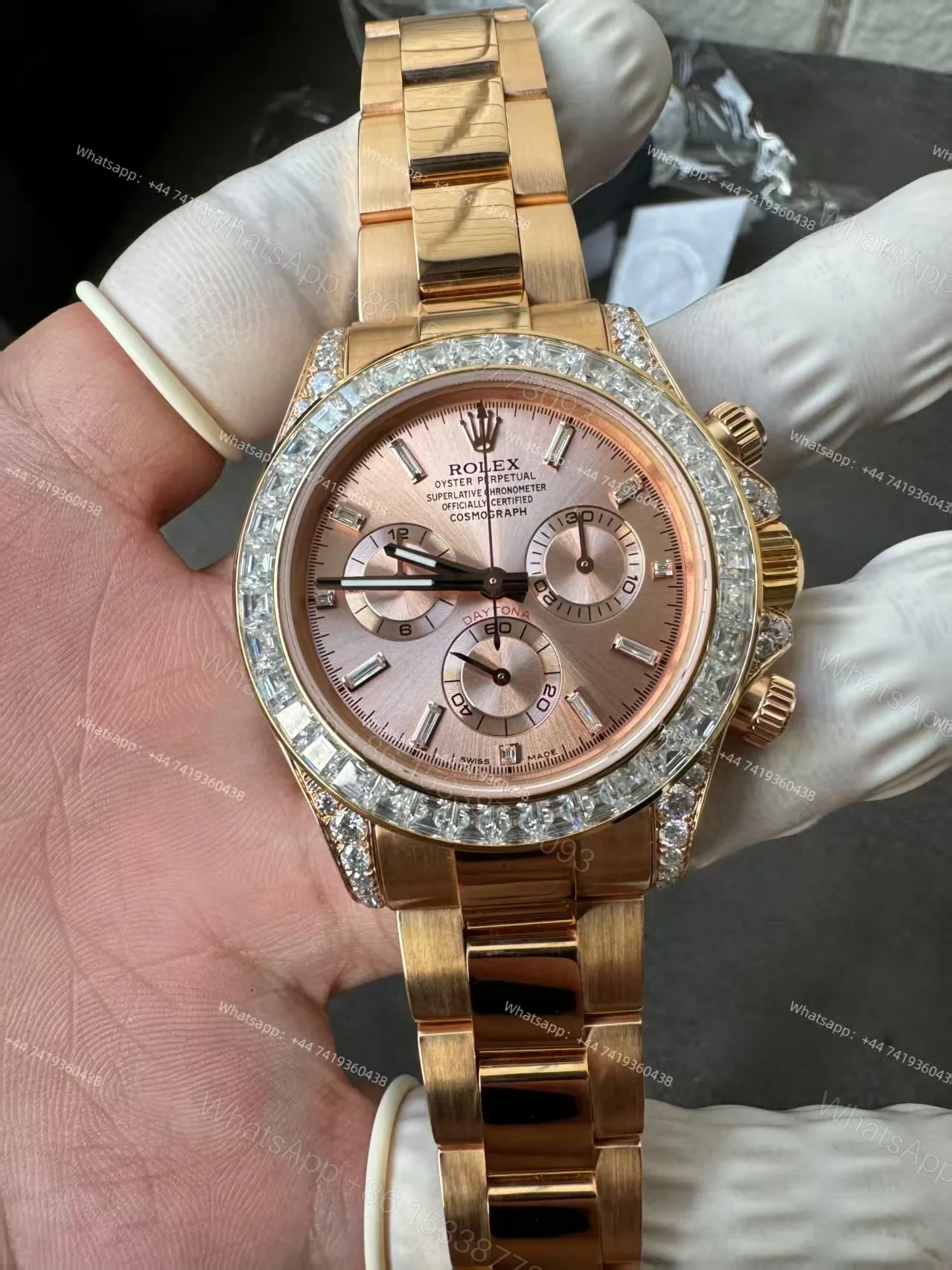 View 23 of Rolex Super Clone Daytona 126595TBR 1:1 Replica Watch – 18K Rose Gold Diamond Beze 4131 movement