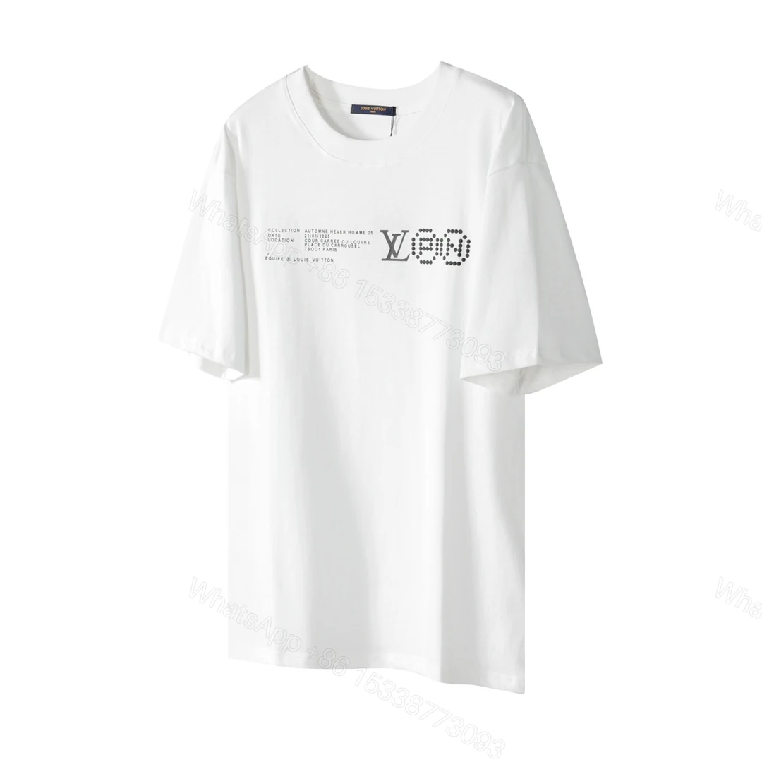 LV 高仿白色T恤 微鑽LOGO印花款 夏季極簡質感短袖上衣 — view 1