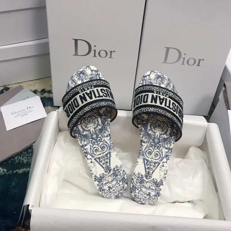 View 2 of Blue-White Patterned Dior Paris Slides - Luxury Everyday Wear