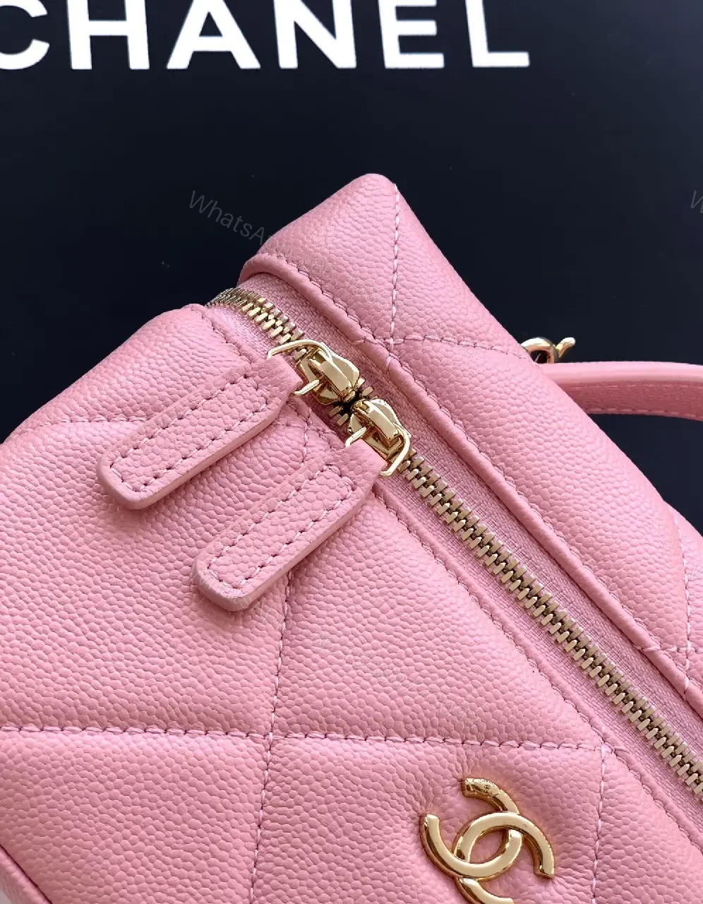 View 5 of Pink Quilted Mini Bag with Gold Hardware, Crossbody Style