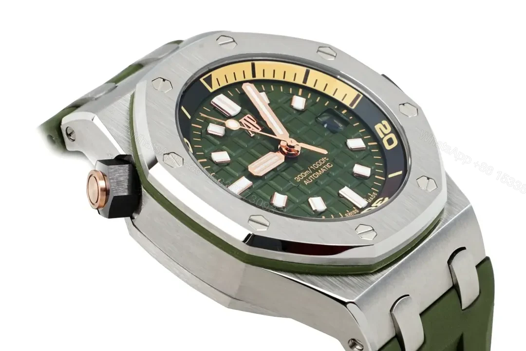 View 3 of APS Factory Audemars Piguet Royal Oak Offshore Diver Watch – Green Dial, Stainless Steel Case, Rubber Strap, 42mm